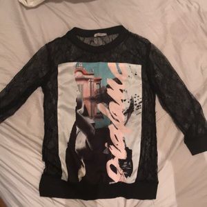 Zara black lace top 3/4 Sleeve Small